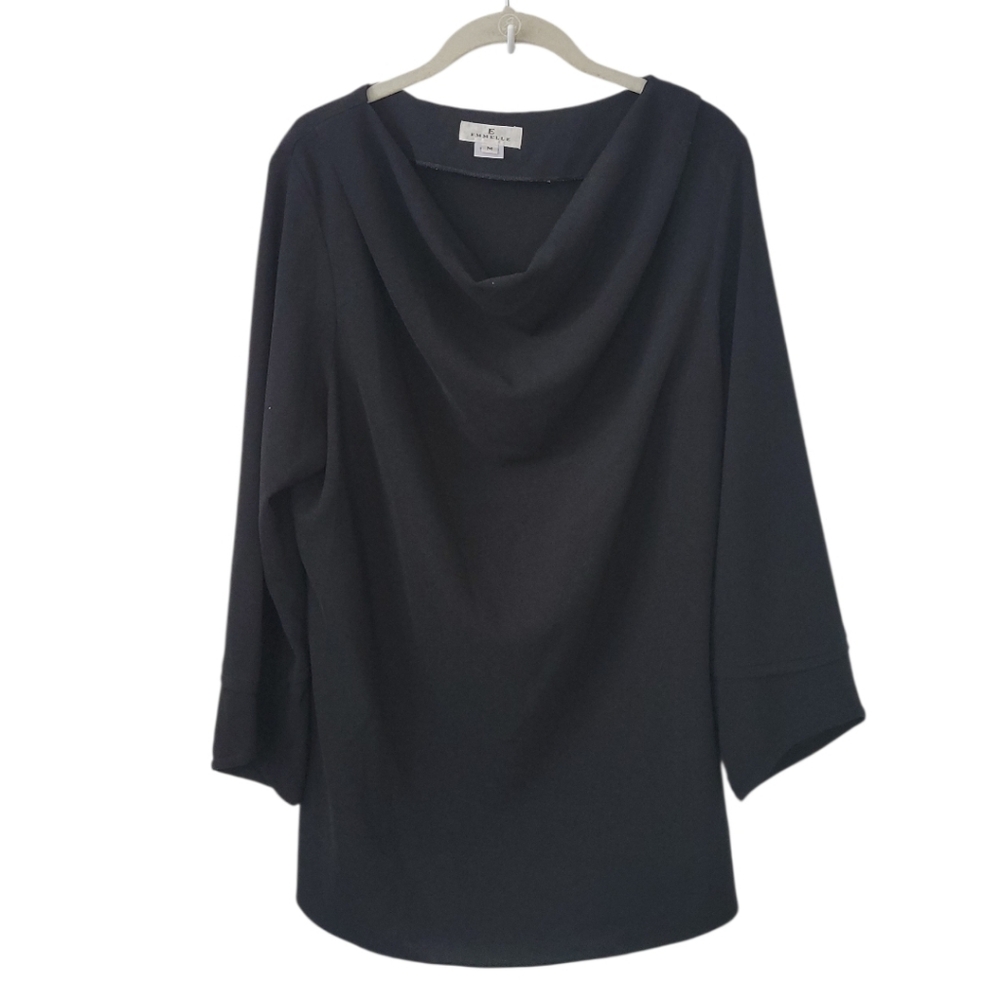 Emmelle Black Drape Neck Tunic Top Medium Minimalist Workwear